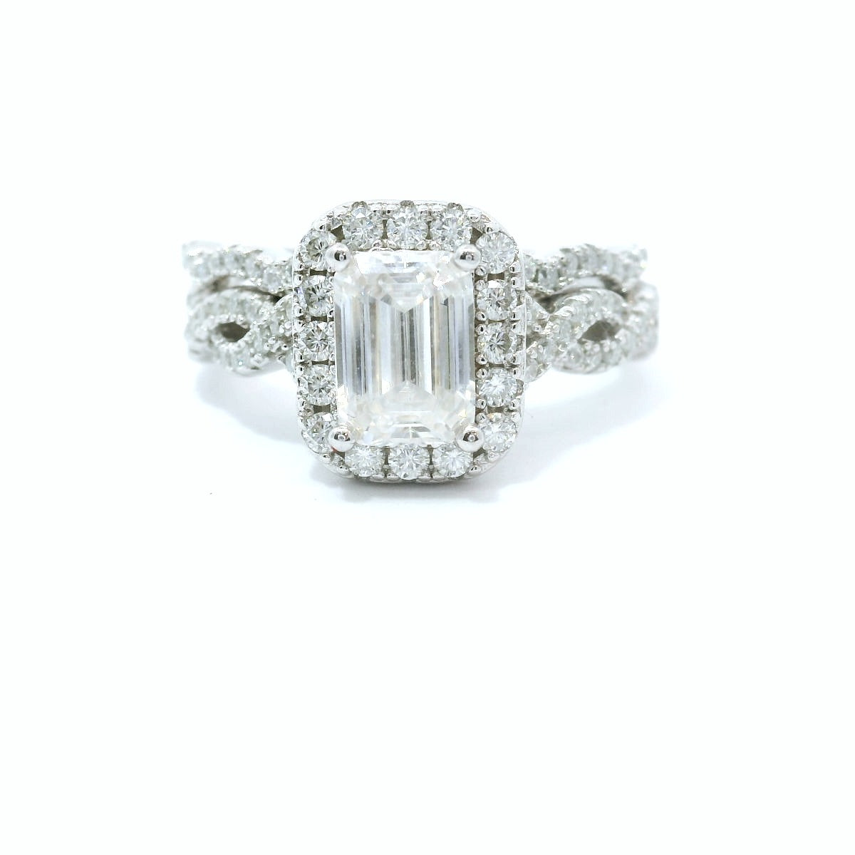 Sterling Silver with Emerald Cut Moissanite Wedding Set CTW 1.50 image 0